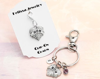 SPECIAL ORDER for GA Crystal Mom Heart Zipper Pull, Mom Keychain Keyring White Crystal Plus Zipper Pulls