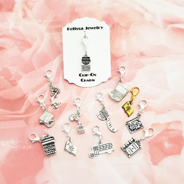 Clip On Charms Zipper Pulls, School, Crayon, Laptop, Typewriter, Books, School Bus, Tape Measure, Ink Bottle, Your Choice!