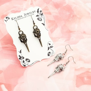 Raven Skull Earrings: Antique Silver or Bronze Gothic Jewelry