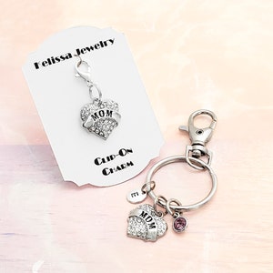 Crystal Mom Heart Zipper Pull Silver, Mom Keychain Keyring White Crystal, Mother&#39;s Day Gift, Gift For Mom
