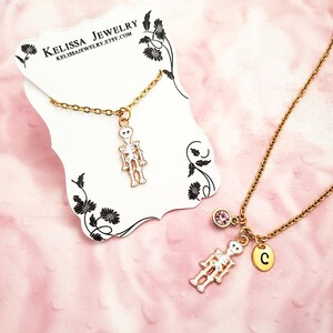 White Skeleton Necklace, Halloween Necklace, Optional Initial Necklace, Preciosa Birthstone, Personalized Halloween Necklace, White Skeleton