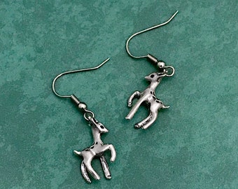 Baby Deer Earrings, Antique Silver Tone