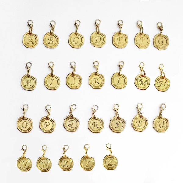 Letter Clip On Charms Zipper Pulls Initials, Gold Alphabet Letters, Round Wax Seal Charm, Personalized Zipper Pull With Initial