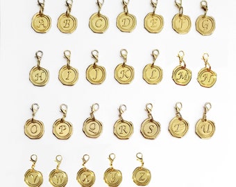 Gold Initial Zipper Pull Charm: Wax Seal Alphabet Letter