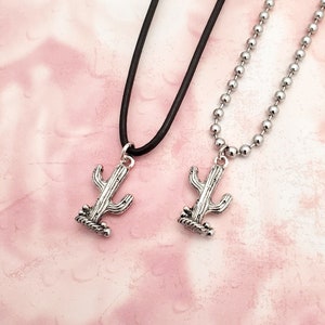 Saguaro Cactus Necklace: Antique Silver Pendant, Initial & Birthstone Option