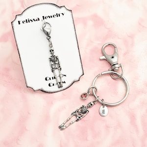 Skeleton Zipper Pull, Skeleton Keychain Keyring, Halloween Jewelry