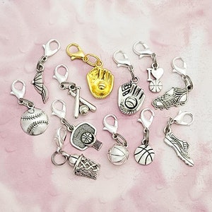 Clip on Charms Zipper Pulls Basketball, Baseball Glove, Running, Soccer Shoe, Your Choice!