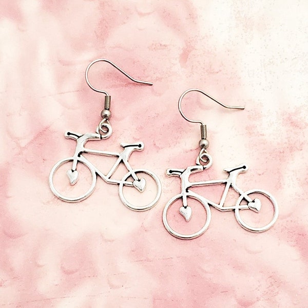 Bicycle Earrings, Silver Bicycle Earrings, Bike Earrings