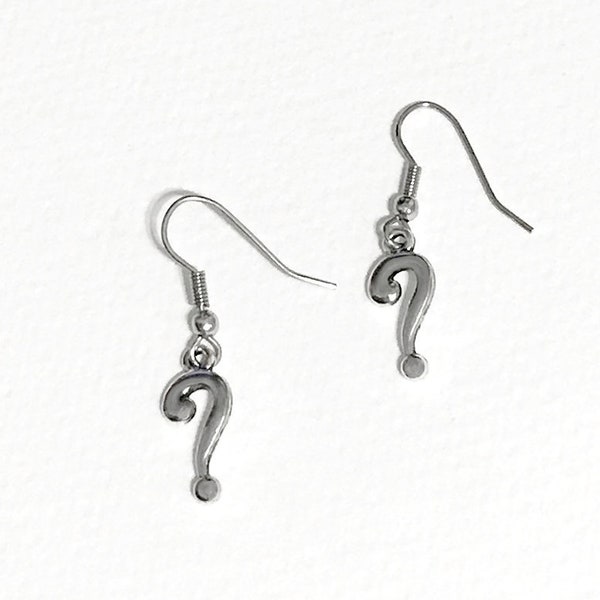 Question Mark Earrings, Silver ? Earrings, Interrogation Point Earrings