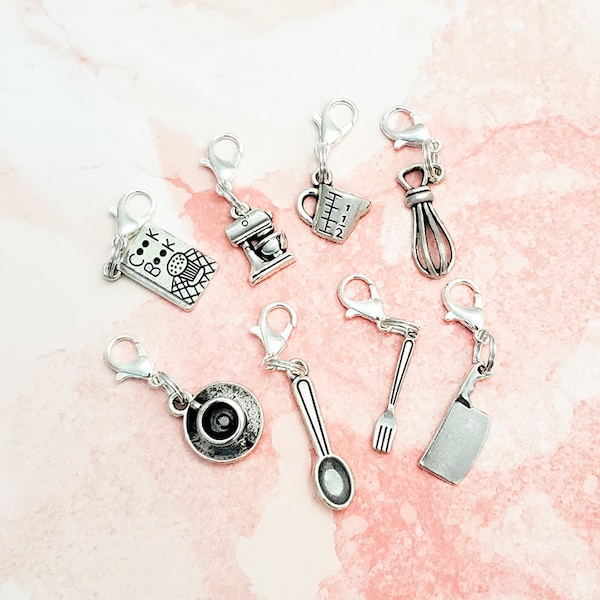 Cooking Clip On Charms Zipper Pulls, Cook Book, Whisk, Mixer, Measuring Cup, Cleaver  Your Choice!