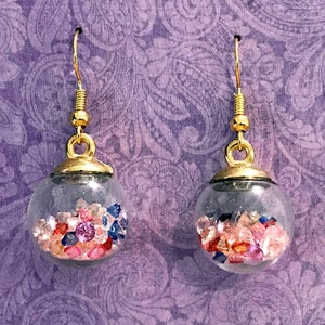 Glitter Globe Glass Ball Earrings With Sparkly Crystal Confetti