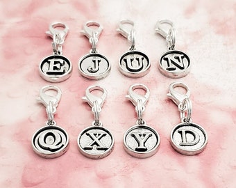 Silver Letter Clip On Charms Zipper Pulls Initials, Antique Silver Alphabet Letters, Personalized Zipper Pull With Initial