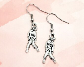 Zombie Earrings, Halloween Earrings, Silver Zombie Jewelry, Antique Silver Tone, Goth Earrings