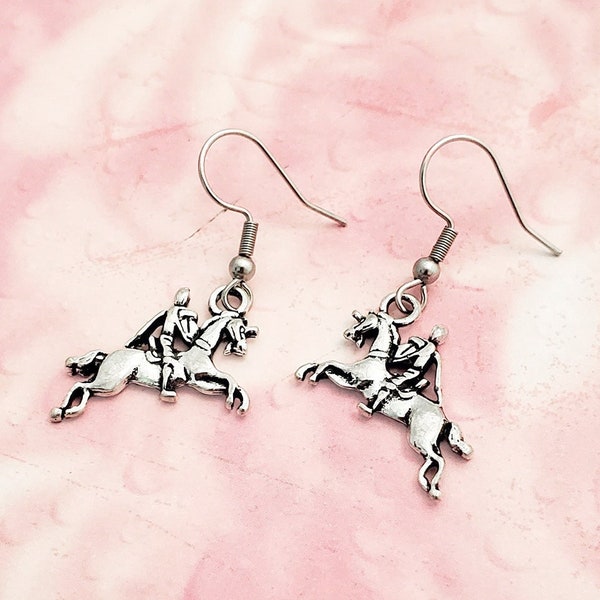 Horse & Knight Earrings in Antique Silver, Horse and Knight in Shining Armour Earrings