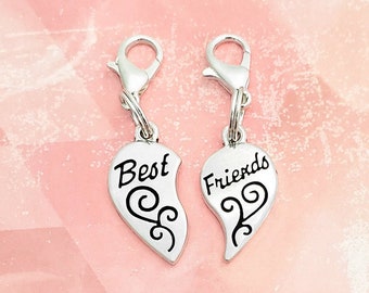 2 Best Friends Hearts Zipper Pull Charms, Set of 2 Best Friends Hearts Jewelry