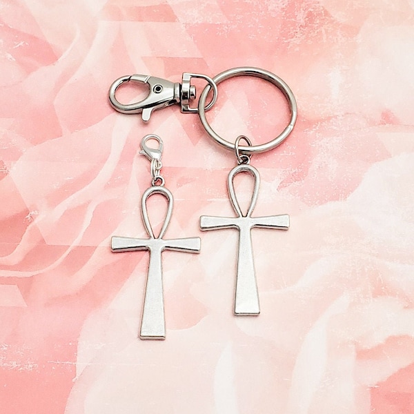 Ankh Keyring or Zipper Pull, Egyptian Keychain, Silver Ankh Keyring Personalize