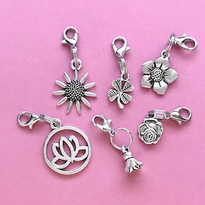 Clip On Charms Zipper Pulls Flower, Lotus, 4-Leaf Clover, Shamrock, Your Choice!