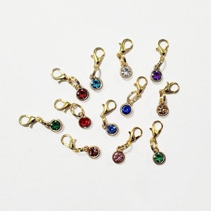 Birthstone Zipper Pulls Clip On Charms, Birth Stone with Gold Base, Personalized Zipper Pull With Birthstone, Your Choice!
