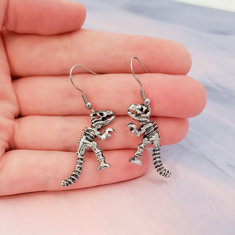 Dinosaur Earrings Reptile Jewelry T-Rex Earrings Silver