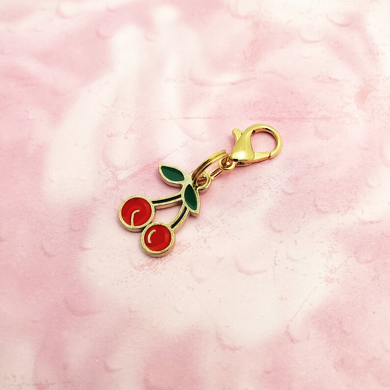 Cherry Keyring Keychain Cherry Zipper Pull Initial Keychain Etsy
