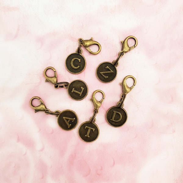 Bronze Letter Clip On Charms Zipper Pulls Initials, Antique Bronze Alphabet Letters, Personalized Zipper Pull With Initial