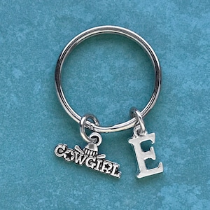 Cowgirl Keyring Keychain, Cowgirl Keychain Word, Cowgirl Keyring with Optional Initial and/or Birthstone