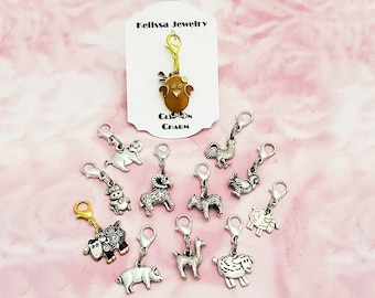 Clip on Charms Zipper Pulls Farm Animals, Your Choice! Chicken, Pig, Rooster, Sheep