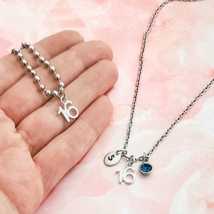 16 Necklace, 16th Birthday Gift, Personalized 16 Necklace, Sweet 16 Necklace, Number Sixteen Necklace w/ Optional Birthstone and/or Initial