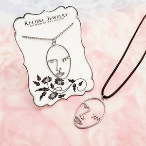 Winking Face Necklace in Silver, Picasso Face Necklace, Artistic Face