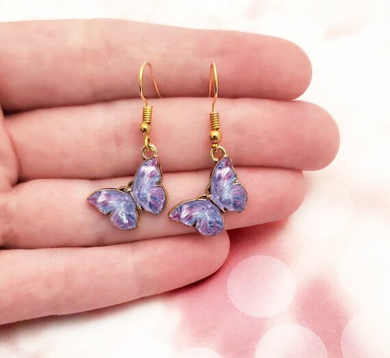 Purple Cubic Zirconia Silver Butterfly Stud Earrings | Icing US