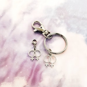 LGBTQ Keyring or Zipper Pull, Lesbian Pride Keychain, Double Venus Keyring Personalize, Birthstone, Initial