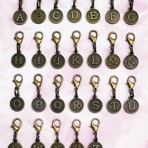 Bronze Letter Clip On Charms Zipper Pulls Initials, Antique Bronze Alphabet Letters, Personalized Zipper Pull With Initial image 2