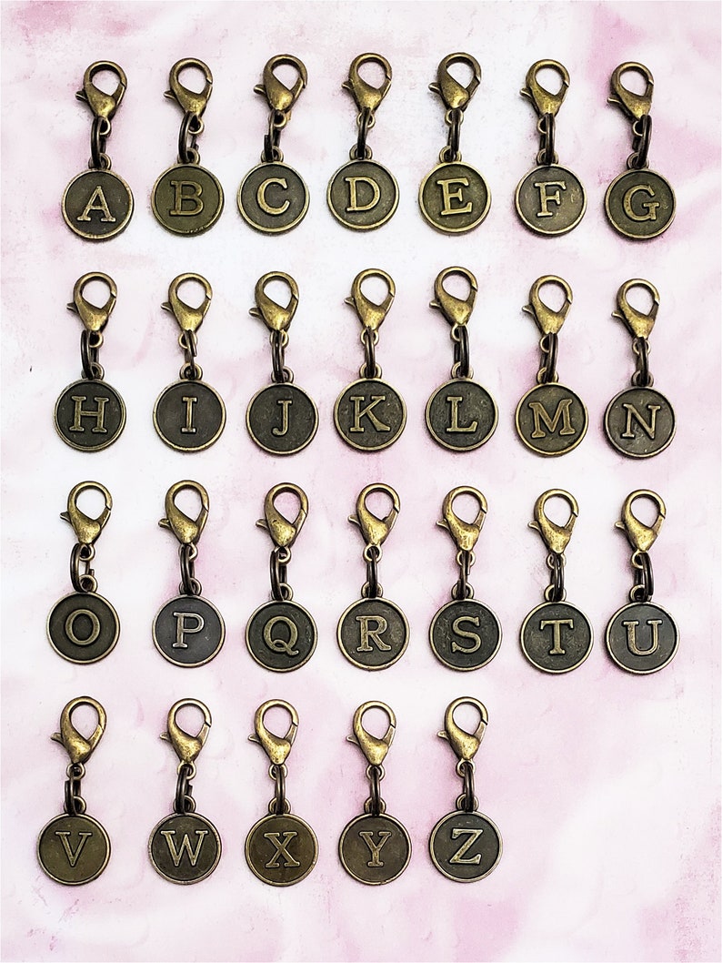 Bronze Letter Clip On Charms Zipper Pulls Initials, Antique Bronze Alphabet Letters, Personalized Zipper Pull With Initial image 2