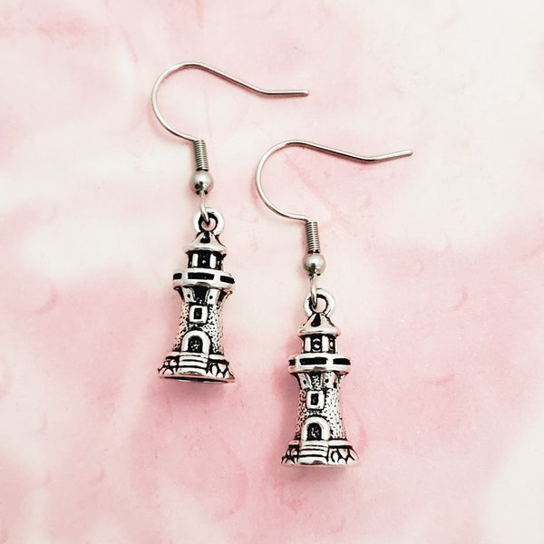 Lighthouse Earrings, Silver Lighthouse Earrings, Beacon Earrings, Watchtower Earrings, Lighthouse Jewelry