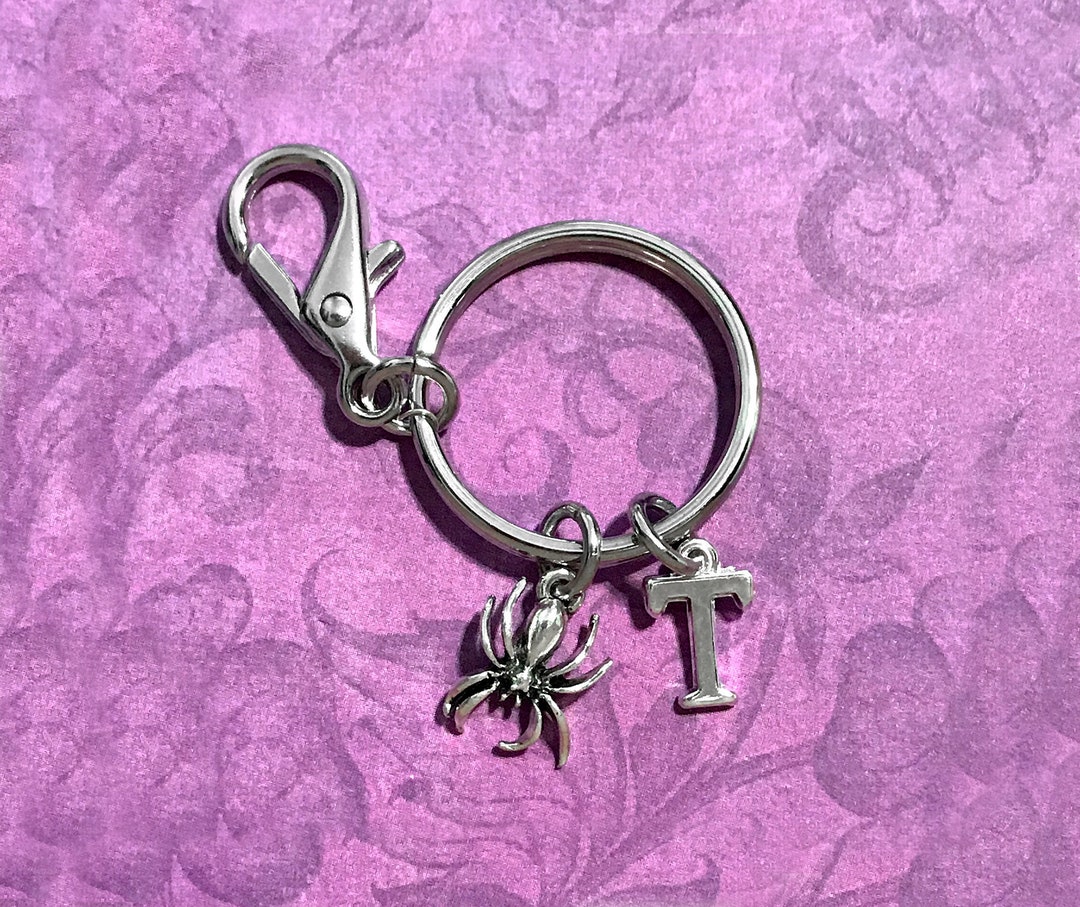 Silver Spider Keychain: Personalized Initial & Birthstone, Goth Key ...