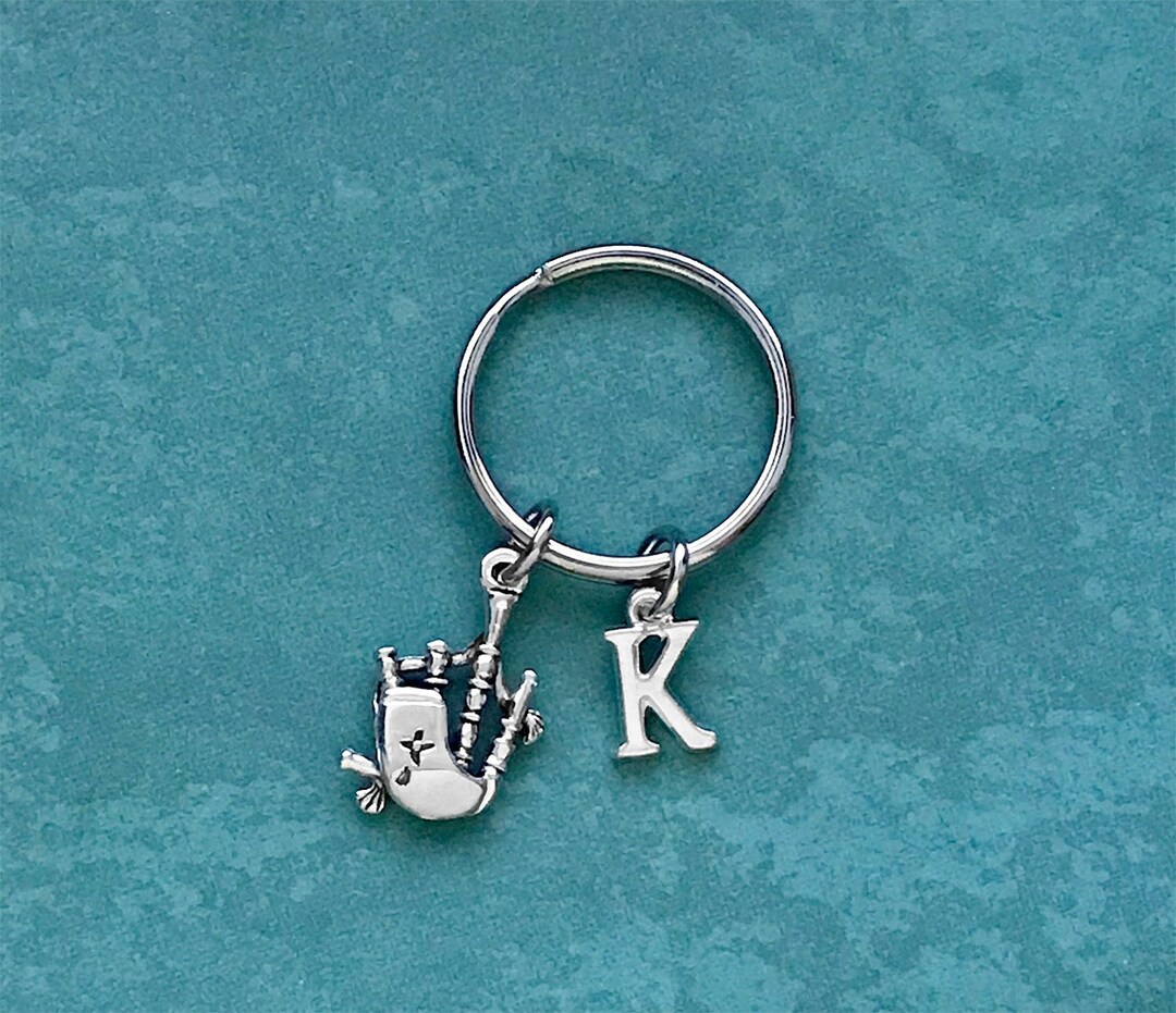 Bagpipes Keyring Keychain, Bagpipes Keychain, Optional Initial And/or