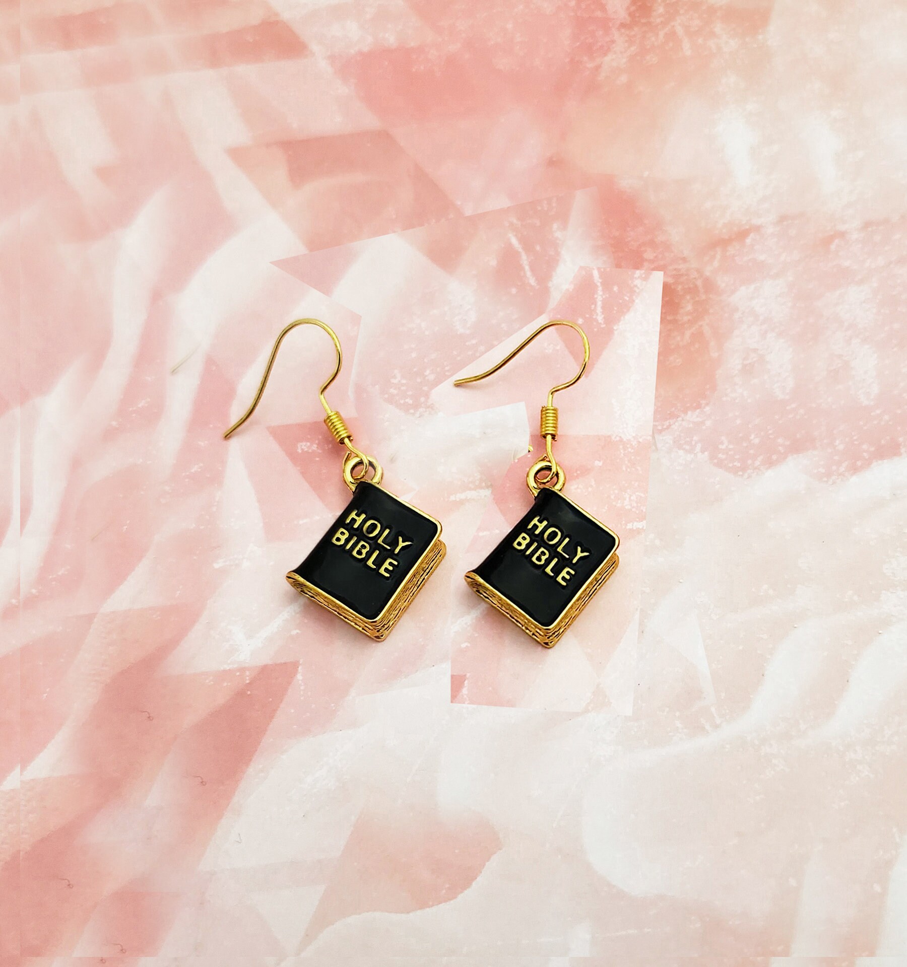 Holy Bible Earrings Black and Gold Holy Bible Earrings the Etsy