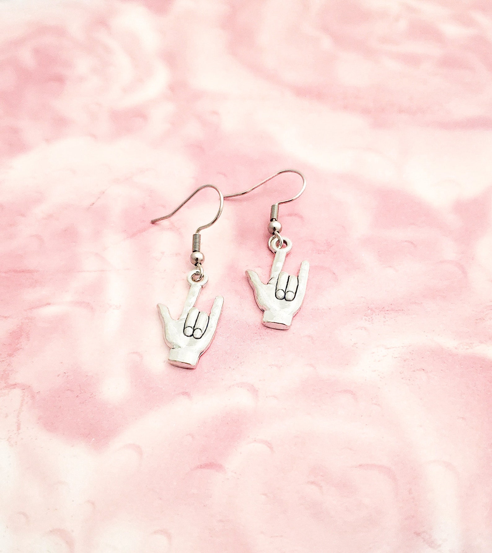 Silver ASL I Love You Hand Sign Earrings - Etsy
