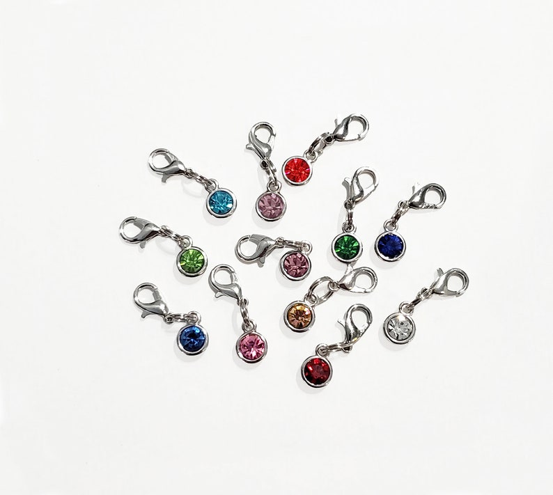 Birthstone Zipper Pulls Clip On Charms, Birth Stone with Silver Base, Personalized Zipper Pull With Birthstone, Your Choice image 1