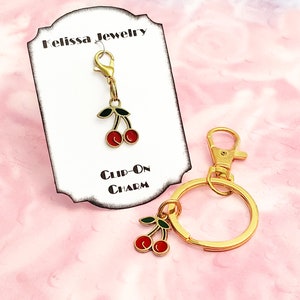 Cherry Keyring Keychain, Cherry Zipper Pull, Initial Keychain, Preciosa Birthstone Keyring, Cherry Jewelry