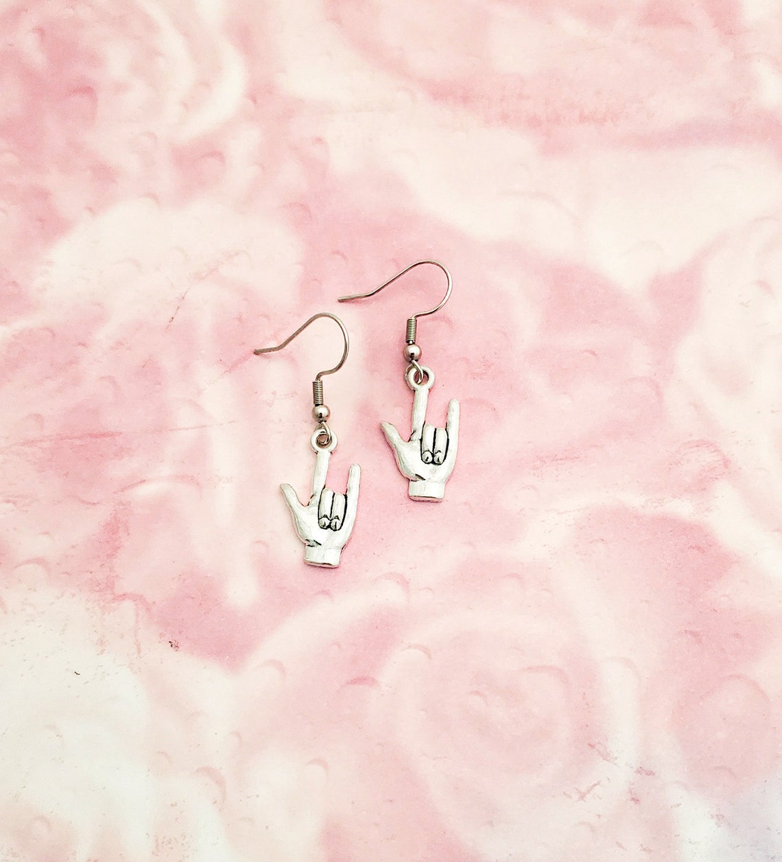 Silver ASL I Love You Hand Sign Earrings - Etsy