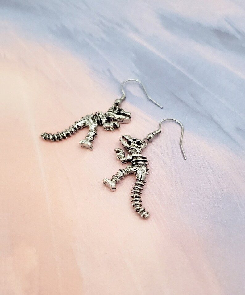 Dinosaur Earrings Reptile Jewelry T-Rex Earrings Silver