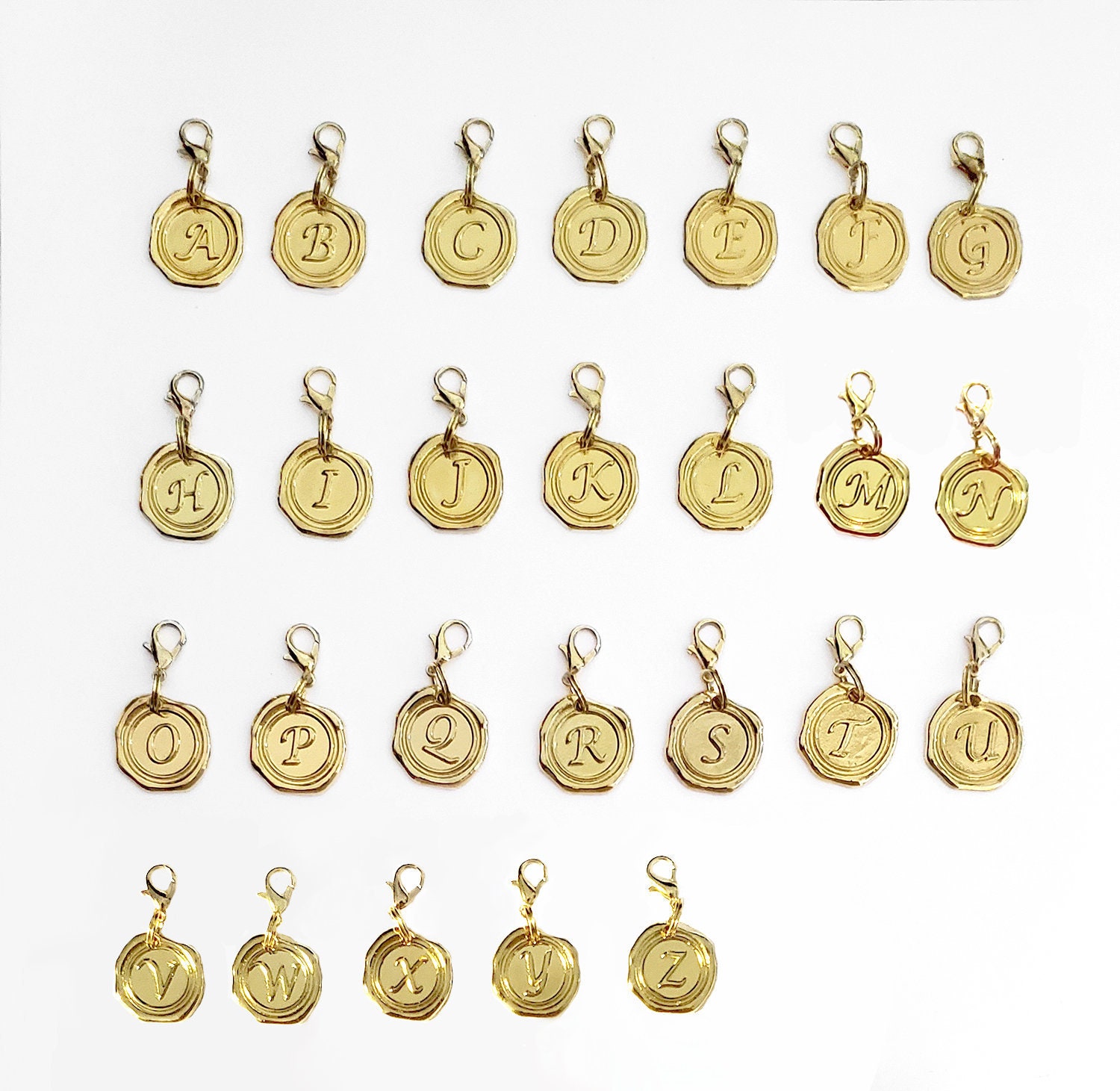 Letter Clip on Charms Zipper Pulls Initials Gold Alphabet Etsy