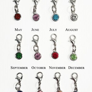 Birthstone Zipper Pulls Clip On Charms, Birth Stone with Silver Base, Personalized Zipper Pull With Birthstone, Your Choice image 2