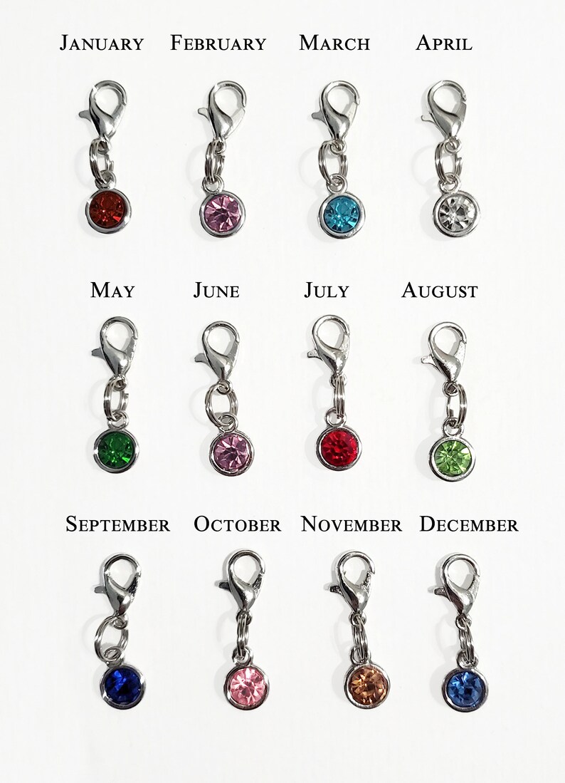 Birthstone Zipper Pulls Clip On Charms, Birth Stone with Silver Base, Personalized Zipper Pull With Birthstone, Your Choice image 2