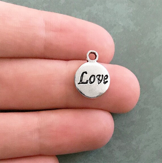 BULK 50 Love charms antique silver tone M638