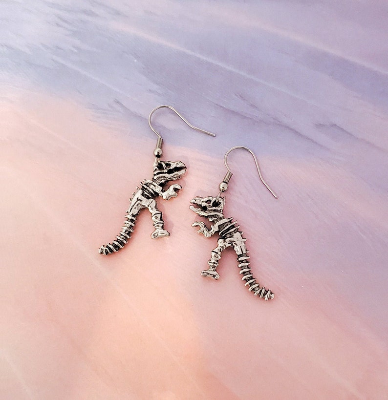 Dinosaur Earrings Reptile Jewelry T-Rex Earrings Silver