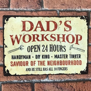 Dad's Workshop Metal Sign Shed Garage Man Cave Gift Idea