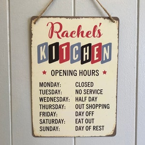 KITCHEN SIGN Opening Hours Personalised Vintage Retro, Fun Gift Idea, Christmas Gift
