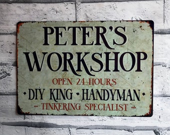 Workshop Sign Personalised, Man Cave, Shed, Vintage Retro Metal Sign